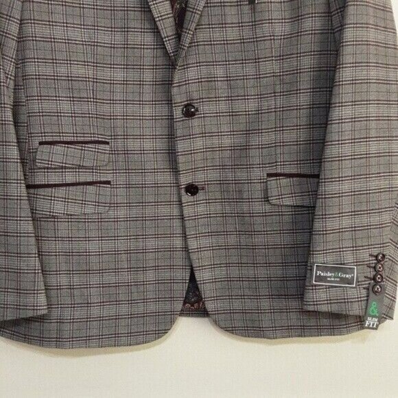 New Paisley & Gray men's blazer suit plaid 2 buttons closure - Picture 4 of 12